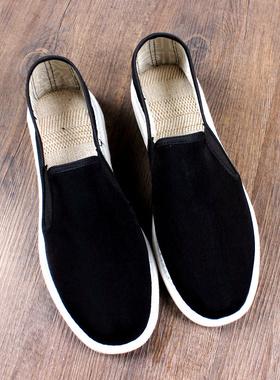 新款老北京布鞋男透气软底黑色手工千层底西山轻便工作男款豆豆鞋