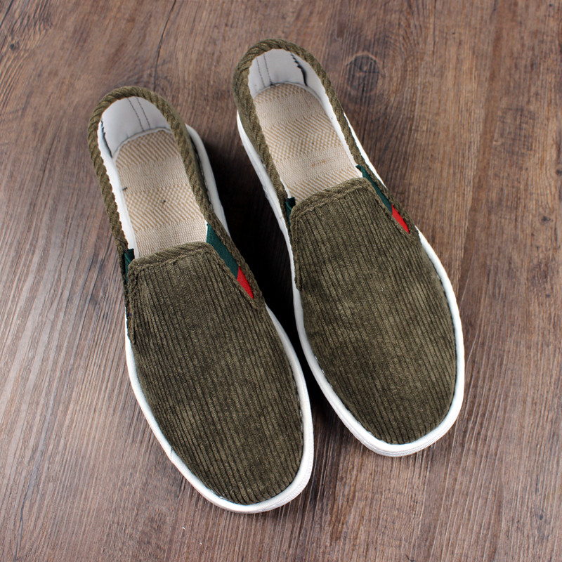 老北京布鞋灯芯绒手工一脚蹬软底