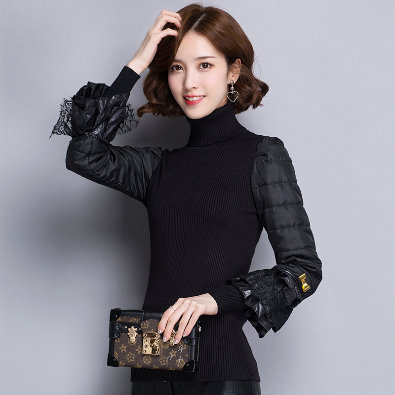羽绒袖打底衫毛衣配皮草马甲的内搭针织衫加厚棉袖子打底小衫女冬