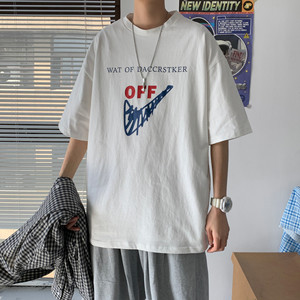 春夏季新款短袖T恤男 圆领港风情侣印花纯棉休闲学生体恤DT01图片
