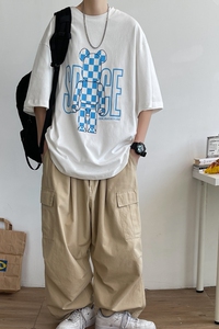 22夏季新款克莱因蓝T恤短袖港风中性情侣印花纯棉Z02图片