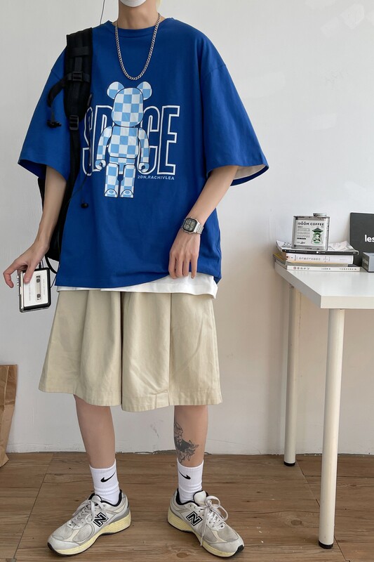 22夏季新款克莱因蓝T恤短袖港风中性情侣印花纯棉Z02,男装T恤,星座805 (原301D-3)