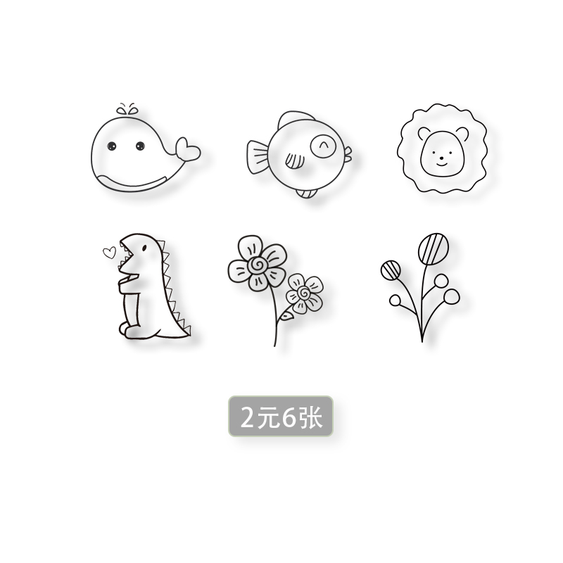 小恐龙纹身贴卡通可爱小图案黑白简约线条一次性贴纸防水2元6张