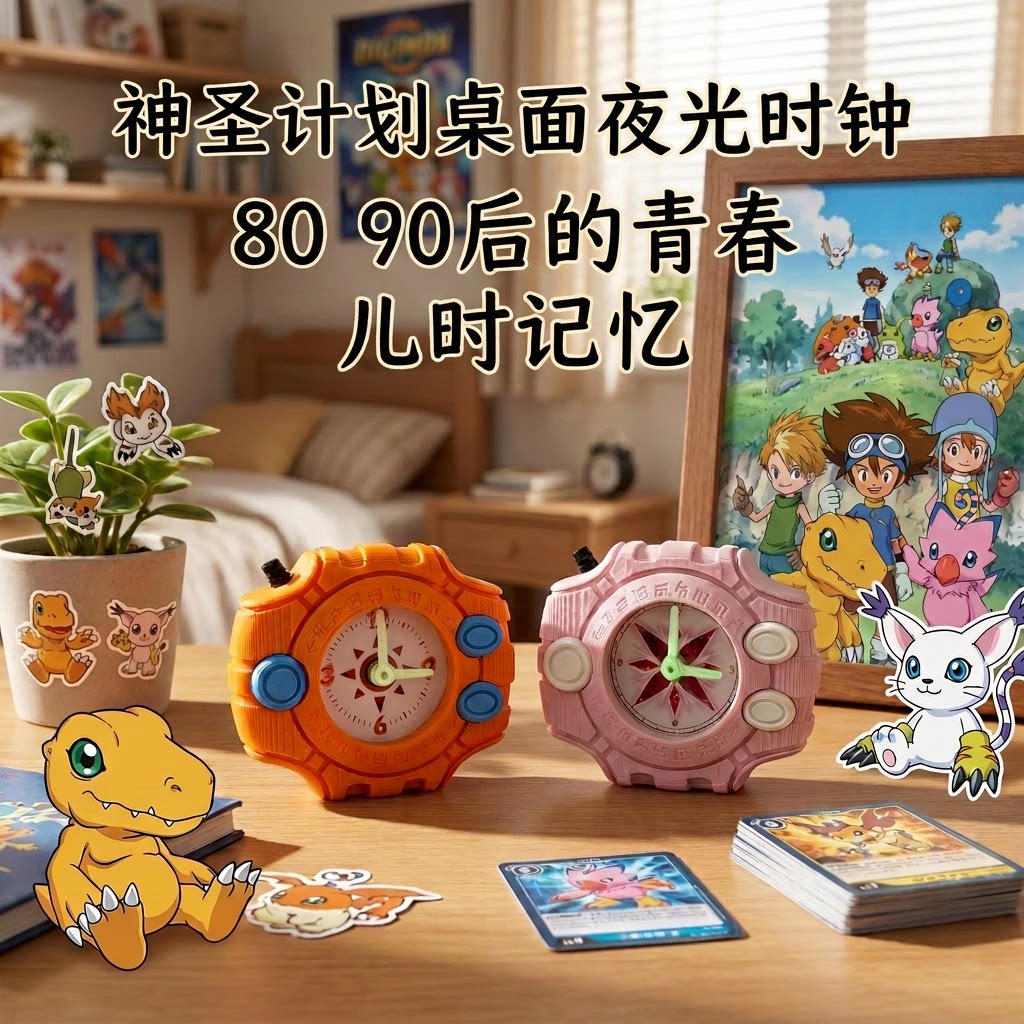 数码宝贝神圣计划夜光时钟桌面摆件8090怀旧潮玩经典太一嘉儿