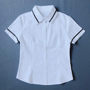 儿童中学校服白衬衫黑边条纹高中生班服女生白色衬衣男孩表演礼服