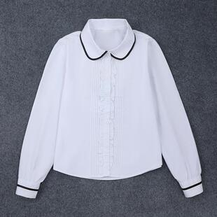 女生白衬衫长袖黑边百褶胸花校服衬衣中学生女孩班服上衣女童礼服