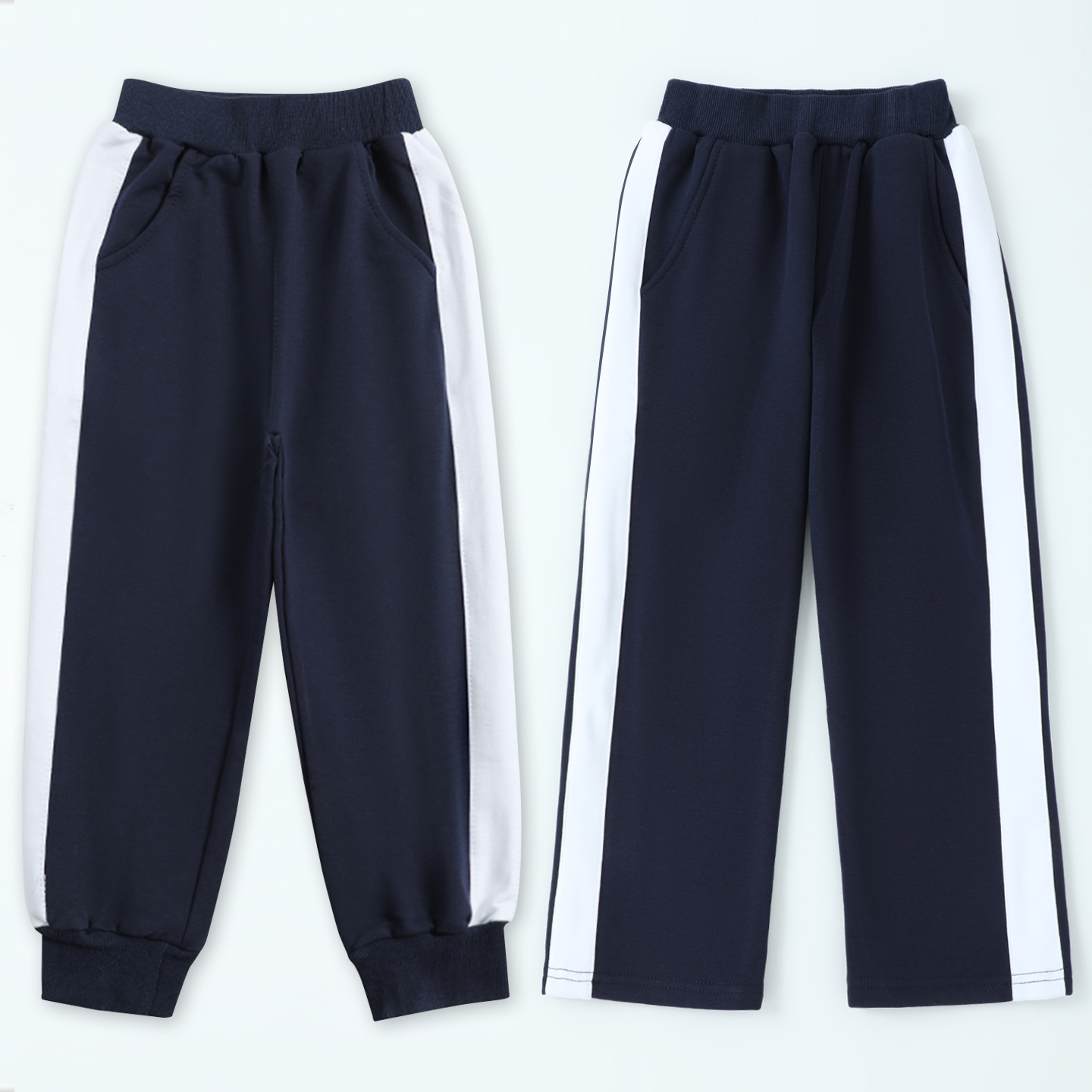 儿童校服裤子深蓝色加绒运动裤