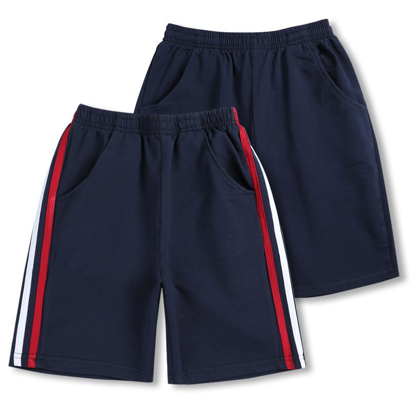童装短裤纯棉校服裤红白条运动裤