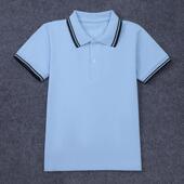 儿童校服POLO衫 蓝色T恤夏纯棉中大童上衣男童女童小学生班服 短袖