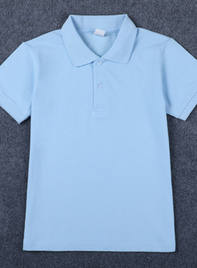 儿童校服夏季短袖T恤POLO衫中小学生白色蓝色园服班服男女童上衣