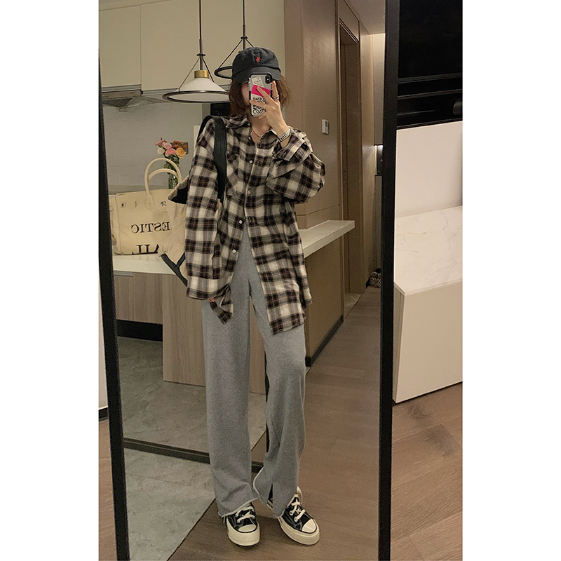 慵懒休闲高腰显瘦直筒运动裤