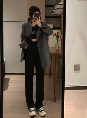 VEEE 真的很显瘦 春夏新款 黑色高腰垂感韩系直筒西装休闲裤
