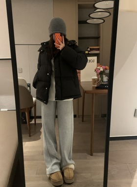 VASSE陪你过冬慵懒时髦 显瘦加绒加厚阔腿休闲裤直筒灰色卫裤长裤