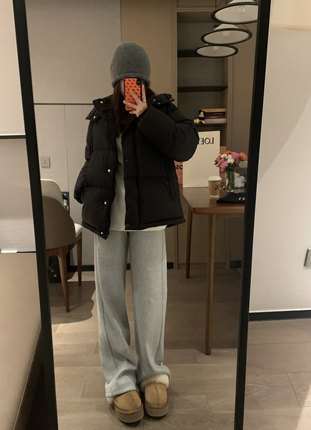 VASSE陪你过冬慵懒时髦 显瘦加绒加厚阔腿休闲裤直筒灰色卫裤长裤