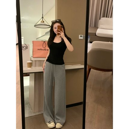 VASSE 实穿挂糯唧唧面膜裤 显瘦高腰慵懒灰色垂感直筒百搭休闲裤