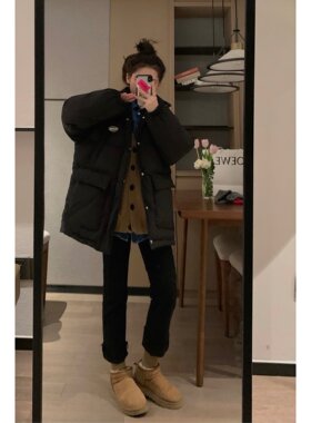 Veee 小细节加厚直筒黑灰色烟管裤 韩版显瘦显腿直毛边加厚牛仔裤