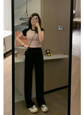 Veee 清凉瘦瘦裤 显瘦垂感夏季直筒休闲裤小个子抽绳慵懒运动裤