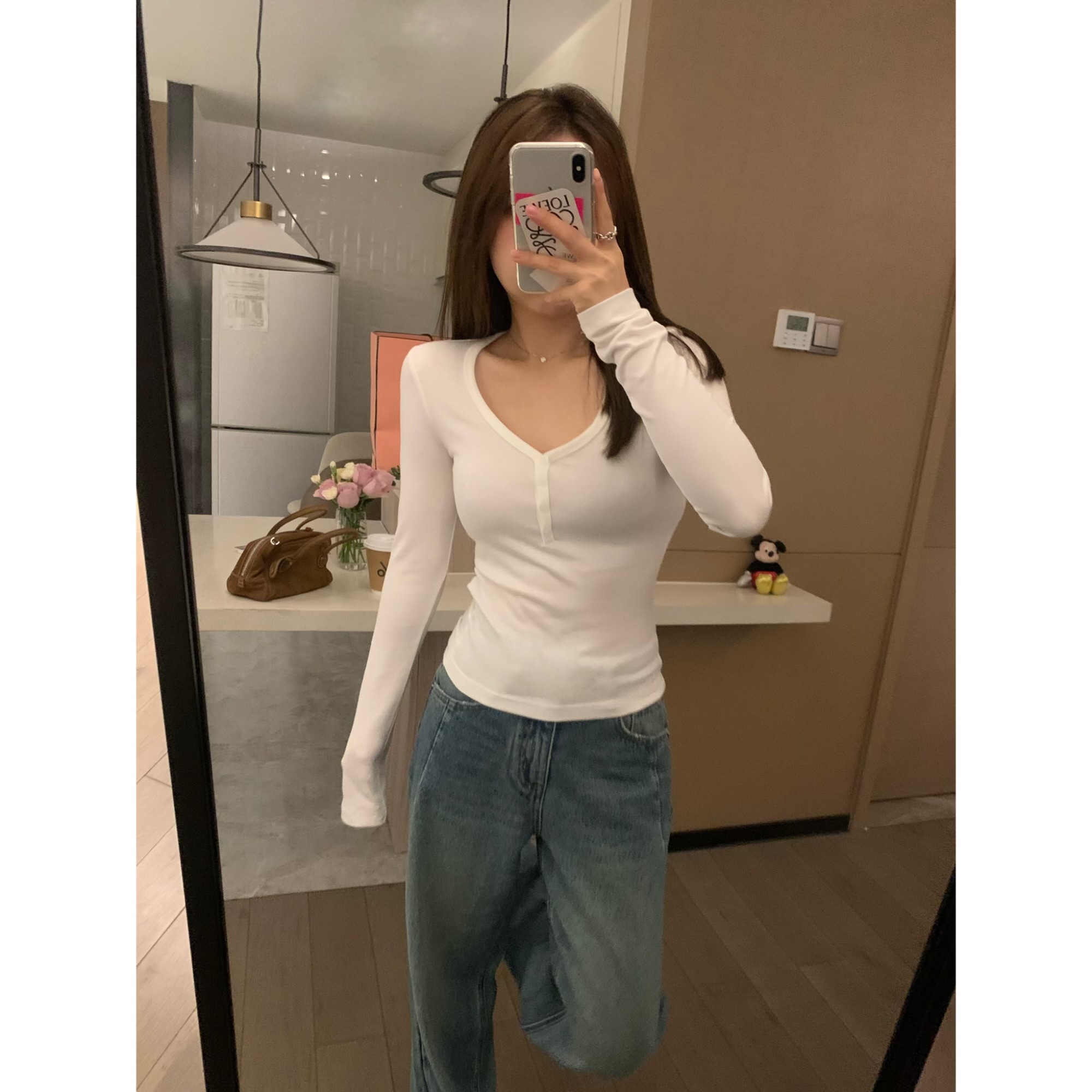 显瘦桃心领百搭套头内搭长袖T恤