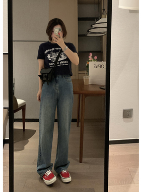 VEEE 美式复古 做旧印花 很A辣妹短款显瘦短袖T恤夏季新品女