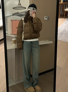 Veee 肯豆羽绒服 白鸭绒短款棕色高级感超好看的面包羽绒服外套女