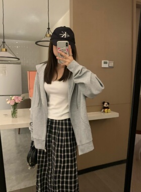 VASSE 悉尼学院 oversized宽松慵懒韩系廓形连帽拉链灰色卫衣外套