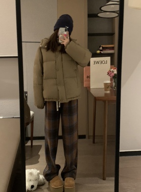 VASSE 蓬松小奶包 连帽加厚保暖0压感90白鸭绒棕色面包羽绒服外套