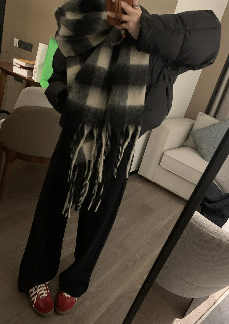 加厚百搭格纹拉毛保暖流苏大围巾