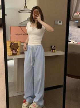 松紧抽绳显瘦高腰韩系百搭休闲裤