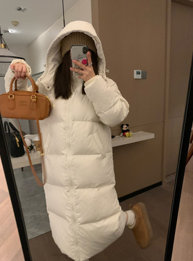 Veee加厚大被子御寒保暖韩版90白鸭绒长款过膝黑色羽绒服女双旦