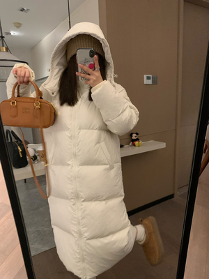 大被子长款连帽显瘦黑色羽绒服