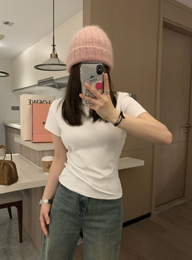Veee叠穿会很爱 2件起囤 精梳棉窄版显瘦圆领套头白色T恤内搭短袖