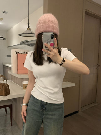 Veee叠穿会很爱 2件起囤 精梳棉窄版显瘦圆领套头白色T恤内搭短袖