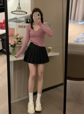 Veee百搭品质组 显瘦A字短裙高腰防走光百褶裙小个子学院风Jk半裙