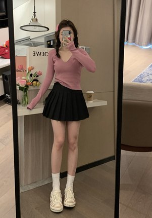 Veee百搭品质组 显瘦A字短裙高腰防走光百褶裙小个子学院风Jk半裙