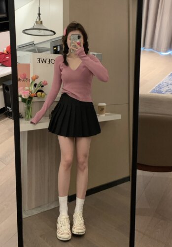 显瘦A字短裙高腰防走光百褶裙