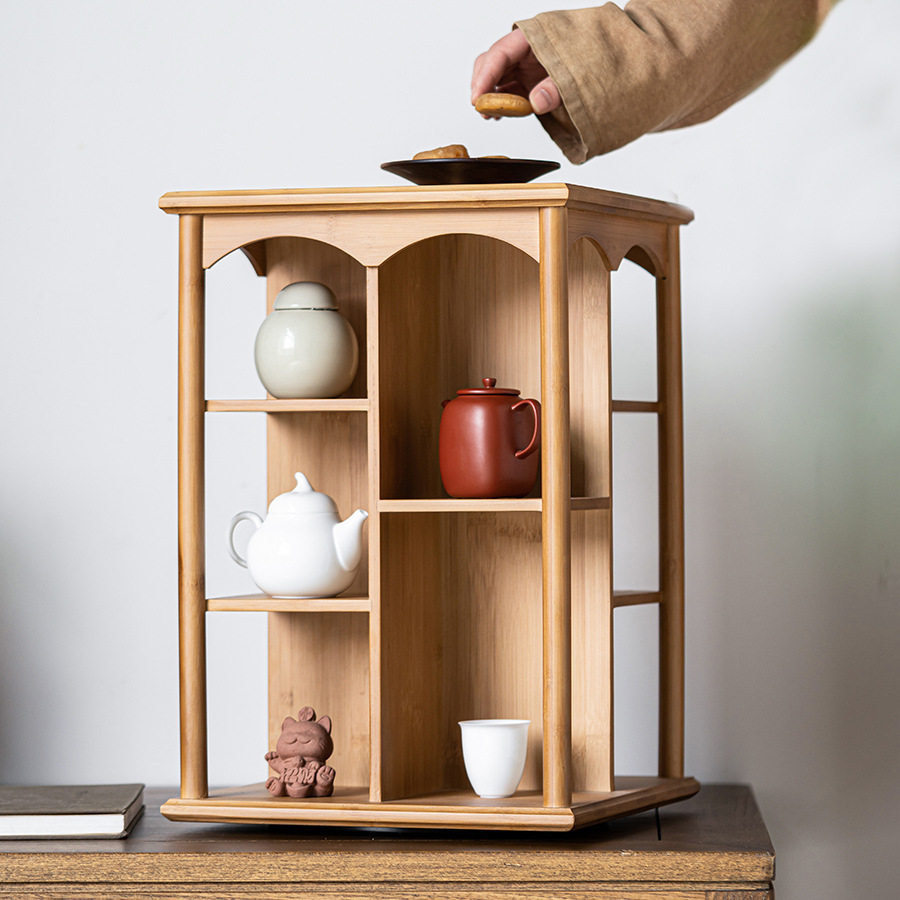 旋转置物博古架收纳架茶具展示架禅意茶道家用茶具零配柜子架子,餐饮具,整套茶具,淘宝优惠券,粉丝福利购,淘宝优惠卷