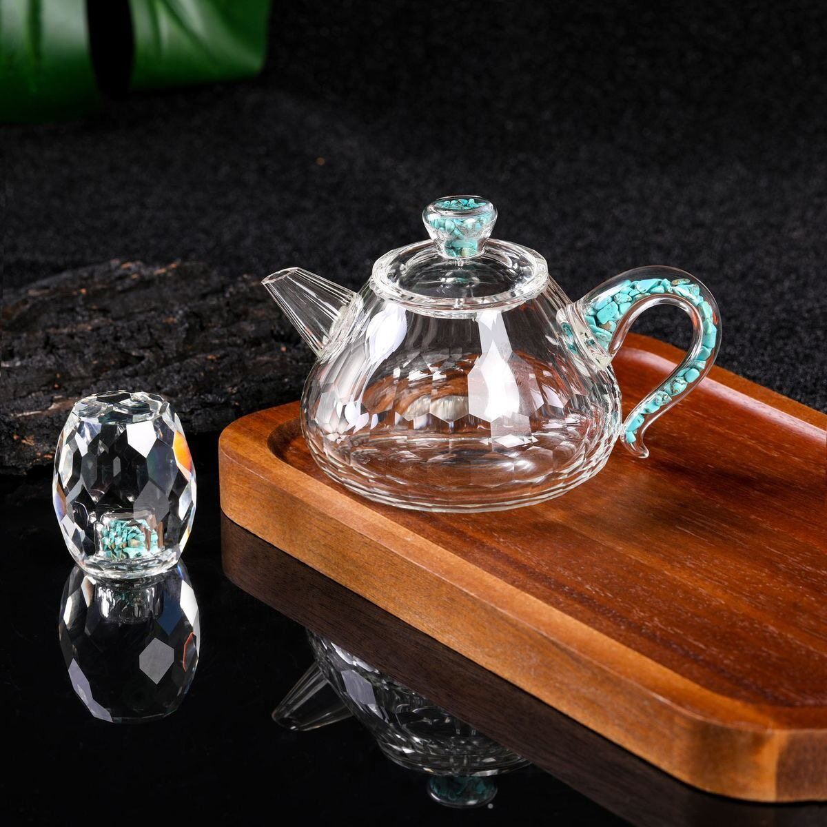 绿松石水晶功夫茶具套装高档轻奢泡茶壶家用中式茶壶冲茶器