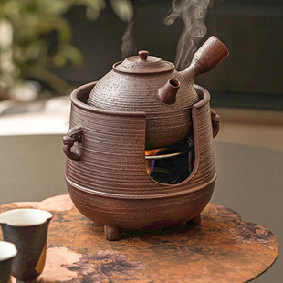 粗陶红泥煮茶炉双耳三足温茶炉酒精蜡烛加热炉煮茶器茶壶加热
