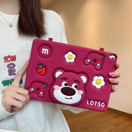 卡通玫红草莓熊iPad10保护套2022新款适用苹果iPad789代10.2寸mini6可爱平板Air4/5保护壳pro软硅胶女款9.7寸