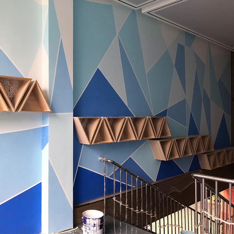 资阳墙绘乡村振兴新农村社区墙体彩绘商场教室棱形色块3d写实壁画