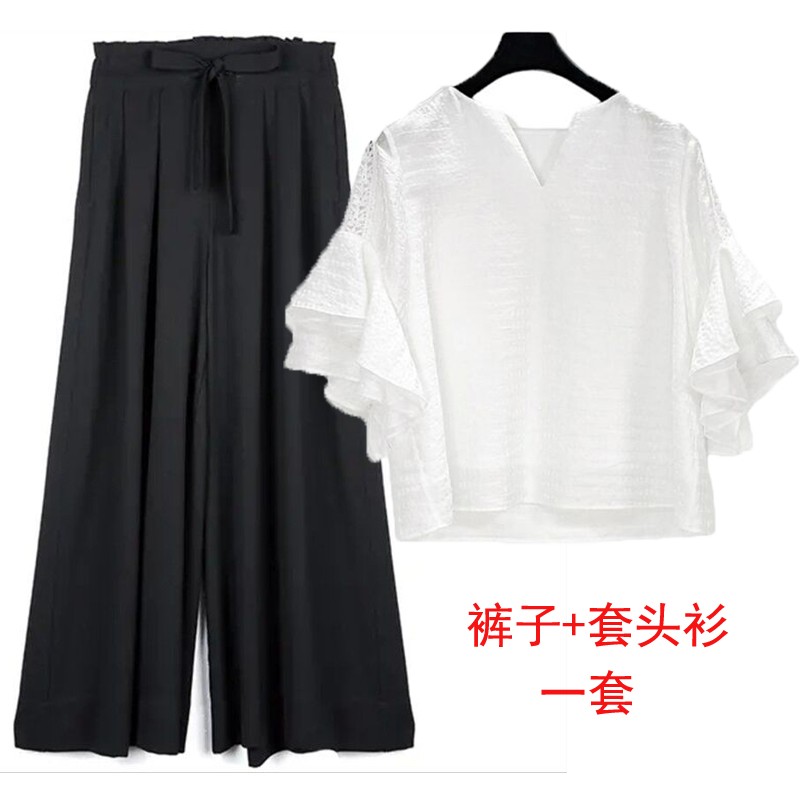 2025宽松女阔腿裙裤套头显廋衬衫
