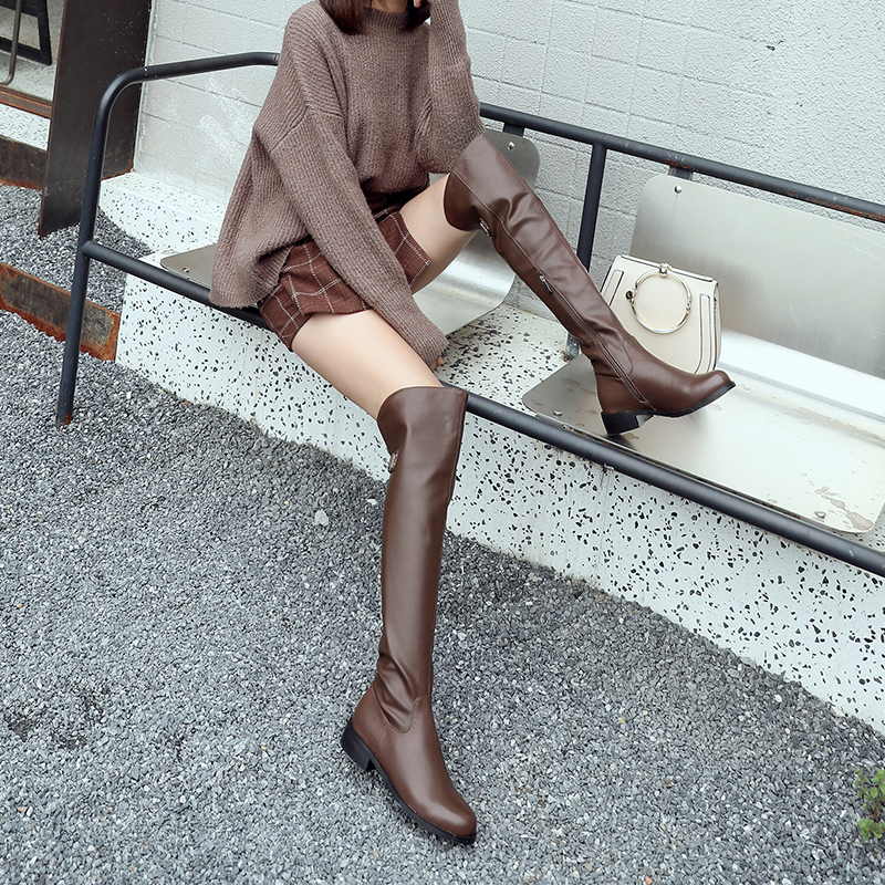 原创全皮骑士秋冬新款长靴平底