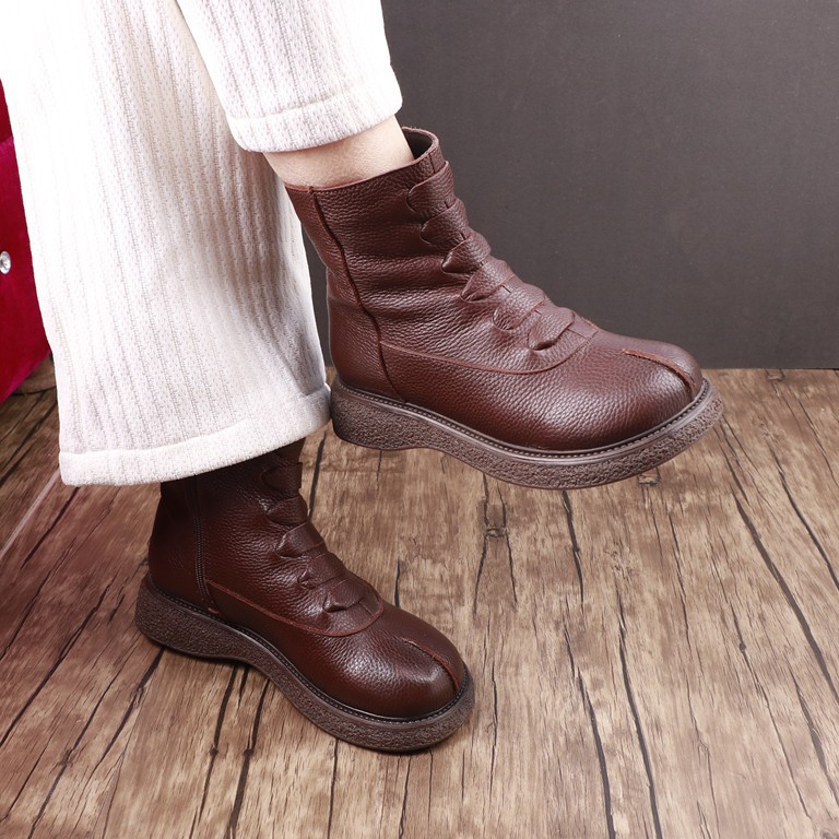 头层牛皮真皮女皮靴新款秋东季软底舒适复古时尚马丁靴女可跨境