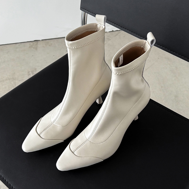 优雅性感细高跟拼接瘦瘦靴2025冬百搭小方头弹力包腿显瘦短靴女42