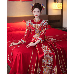 中国红结婚出阁宴龙凤褂小个子凤冠霞帔 新娘秀禾服2024新款 中式