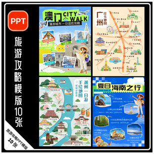 H26-旅游路线攻略PPT海报小红书新疆曼谷东京厦门三亚重庆WPS模版