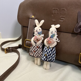 手工制作日系布艺森林系配饰包包挂件胸针棉麻可爱兔子玩偶钥匙扣