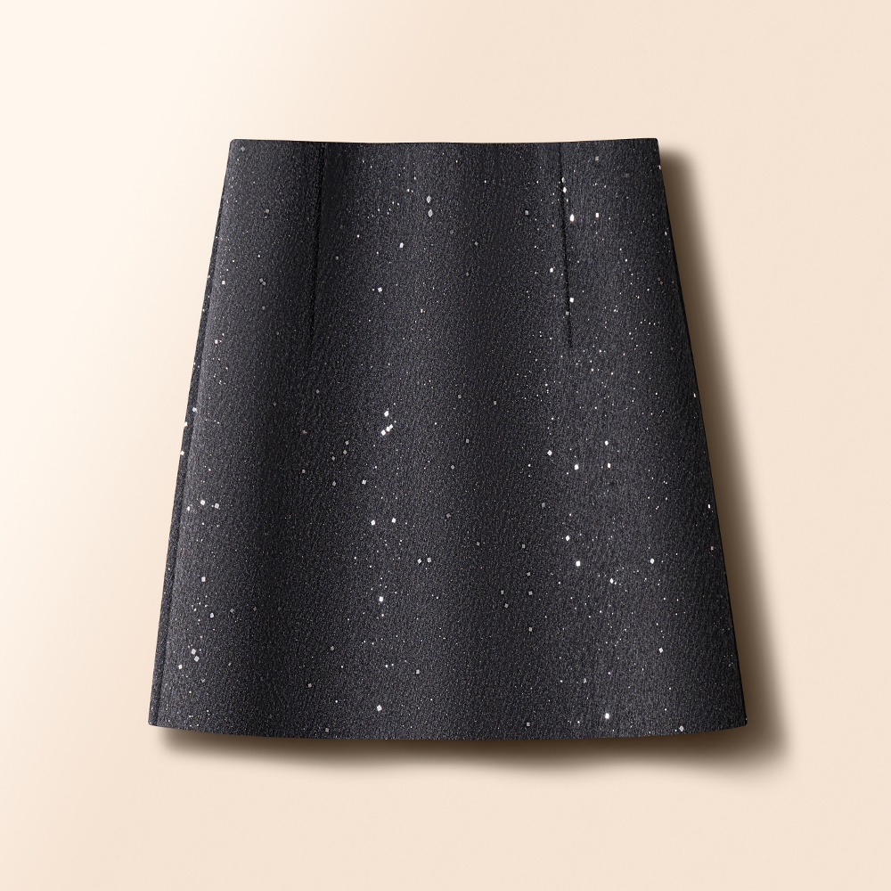 舒适莫代尔休闲a字半身裙女秋冬2025新款防走光毛呢亮片包臀短裙