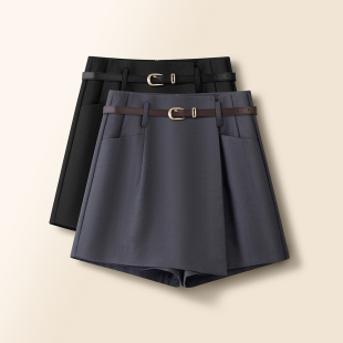 女春季 2026新款 裙裤 高级感一片式 4分裤 短裤 A字显瘦阔腿裤 设计西装