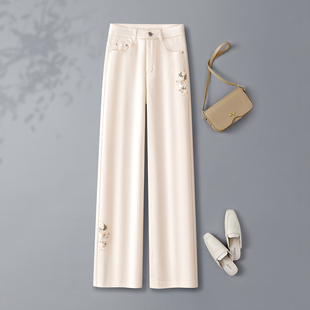 宽松显瘦阔腿裤 2026新款 爆款 休闲裤 国风刺绣牛仔直筒裤 长裤 女春季